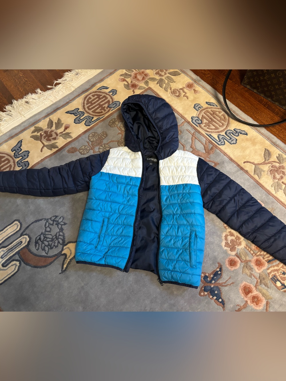 George Blue, Navy & White Kids Colorblock Puffer Jacket